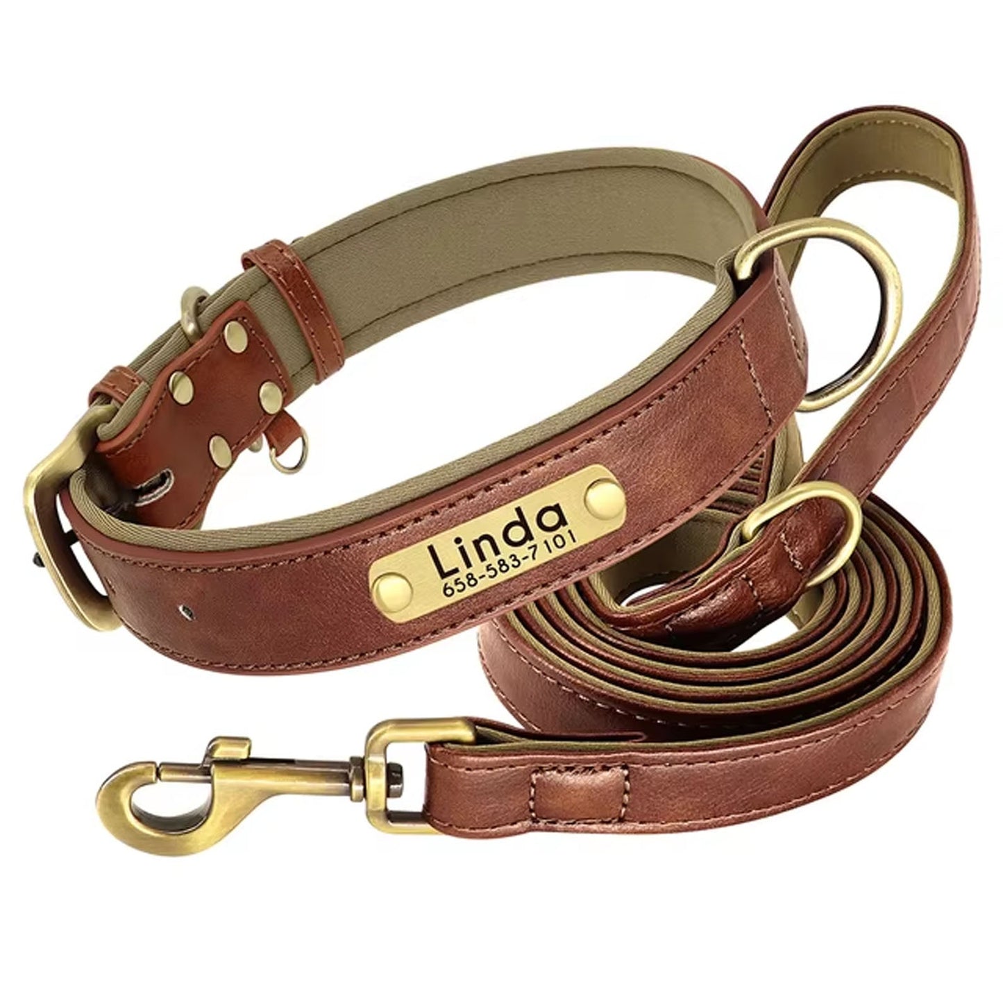 Collar de perro personalizado, de cuero sintético con grabado personalizado, con placa de identificación con grabado gratuito para perros pequeños, medianos y grandes - C1502