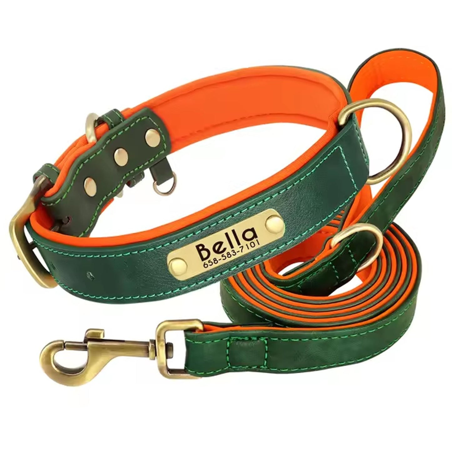 Collar de perro personalizado, de cuero sintético con grabado personalizado, con placa de identificación con grabado gratuito para perros pequeños, medianos y grandes - C1502