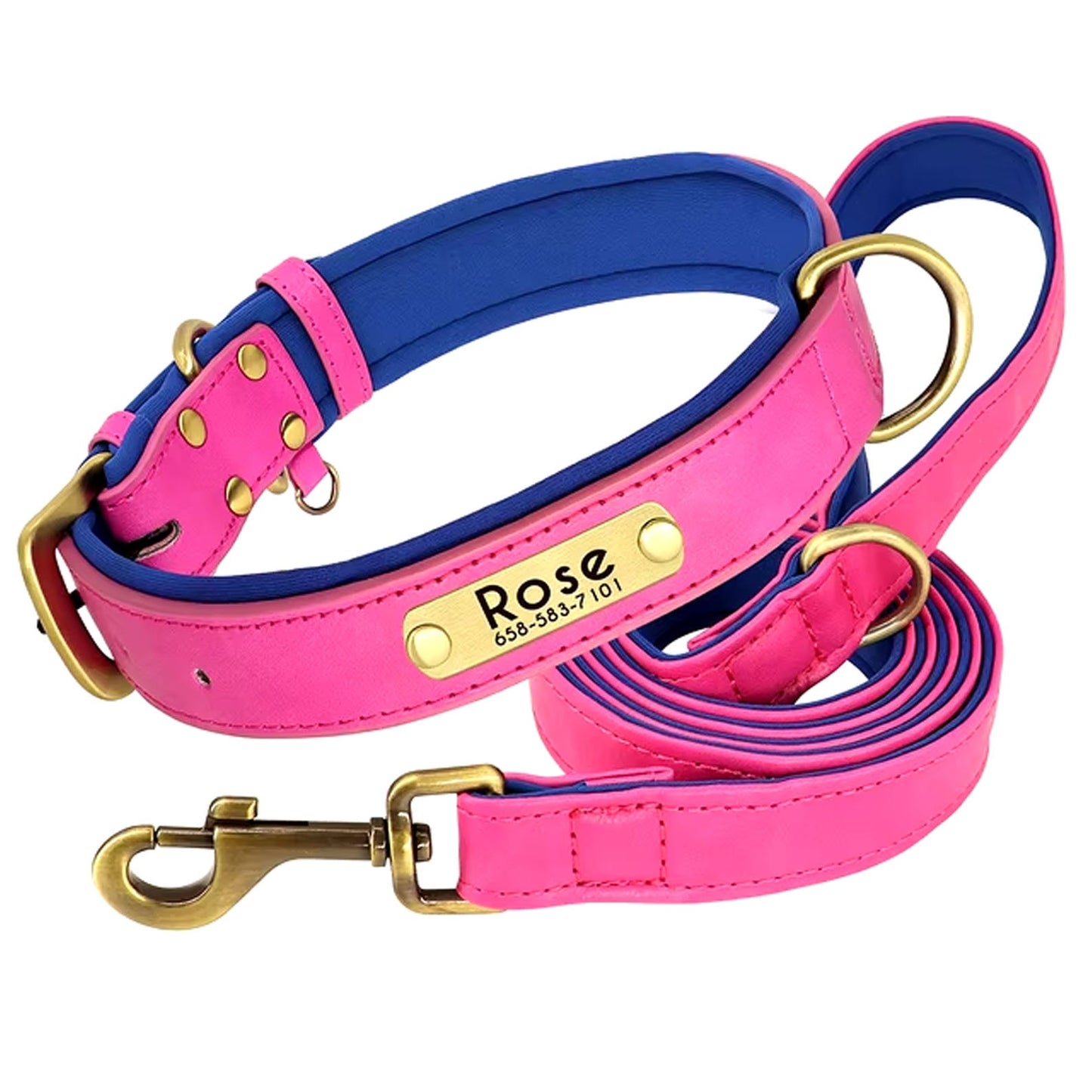 Collar de perro personalizado, de cuero sintético con grabado personalizado, con placa de identificación con grabado gratuito para perros pequeños, medianos y grandes - C1502
