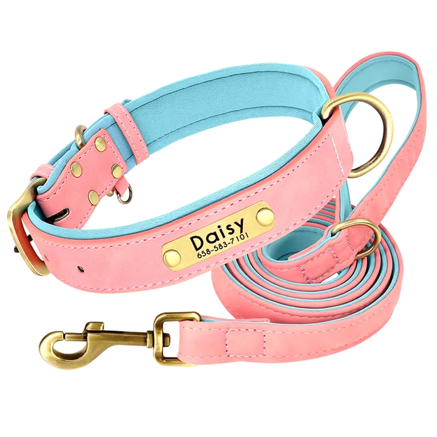 Collar de perro personalizado, de cuero sintético con grabado personalizado, con placa de identificación con grabado gratuito para perros pequeños, medianos y grandes - C1502