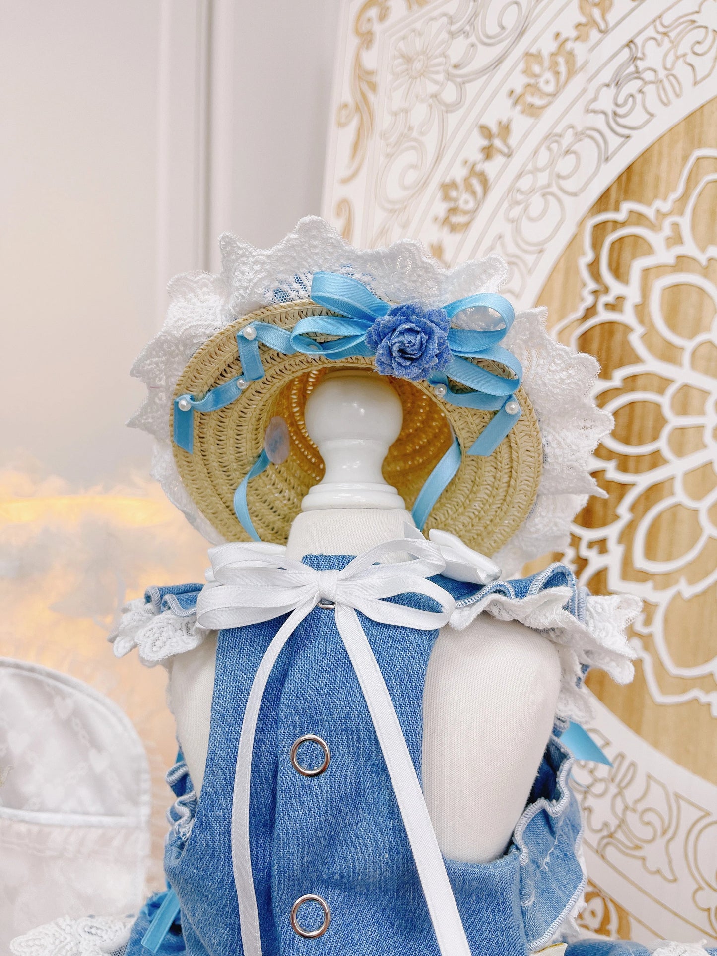 High quality handmade dog dresses denim+hat
