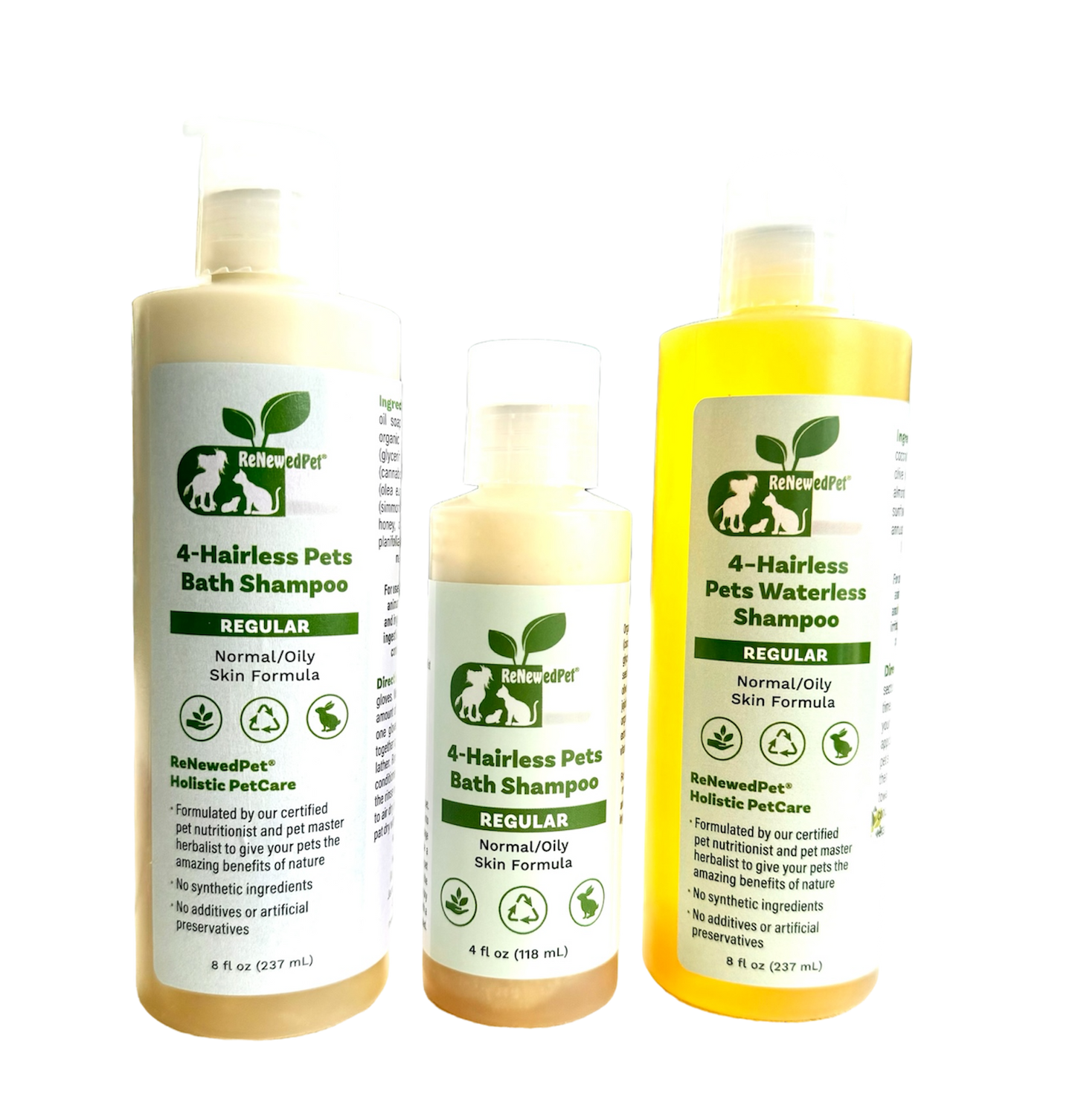 KIT DE CHAMPÚ REGULAR, CHAMPÚ SIN AGUA Y ACONDICIONADOR PARA MASCOTAS SIN PELO 4