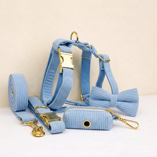 Ensemble classique personnalisé en velours côtelé bleu
