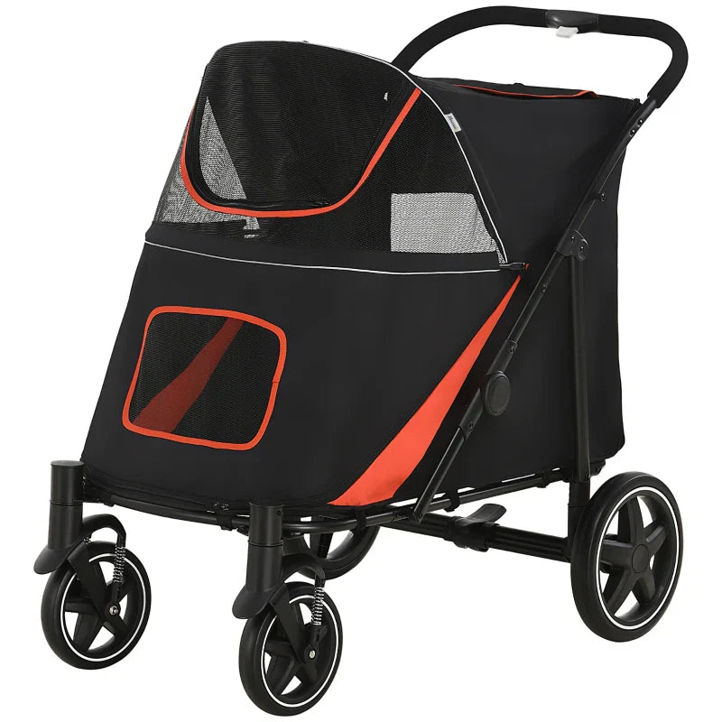 Cochecito plegable de un solo clic para perros grandes, medianos y pequeños, mascotas y gatos con almacenamiento.
