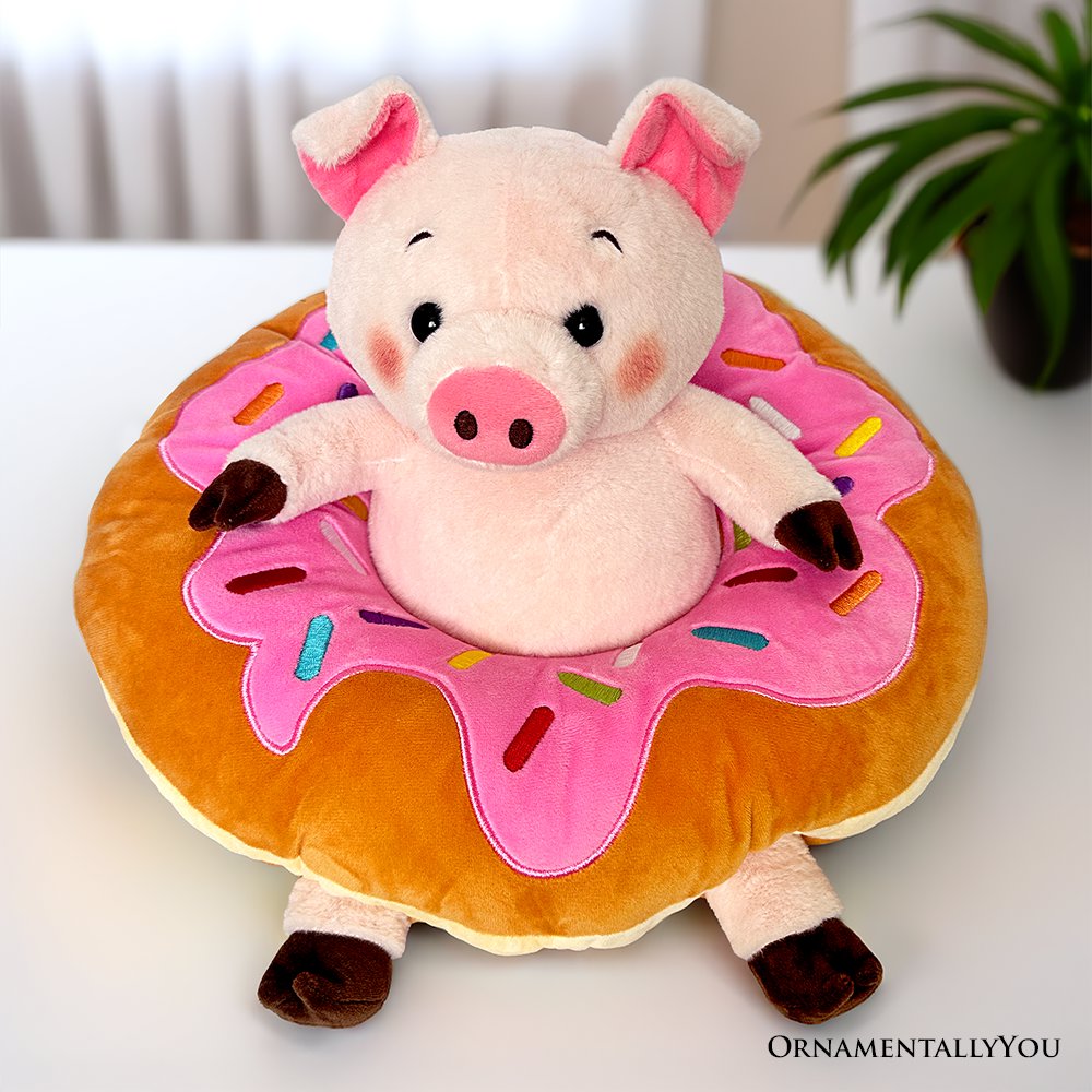 Ollie Oinker, el cerdo de peluche, adorable animal de peluche con forma de dona de 30 cm para regalar a niños.