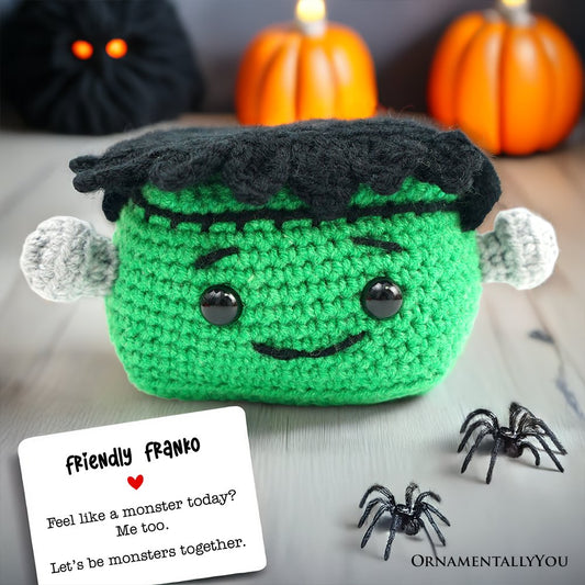 Muñeca de apoyo Frankenstein de crochet, regalo de Halloween para niños y adultos.