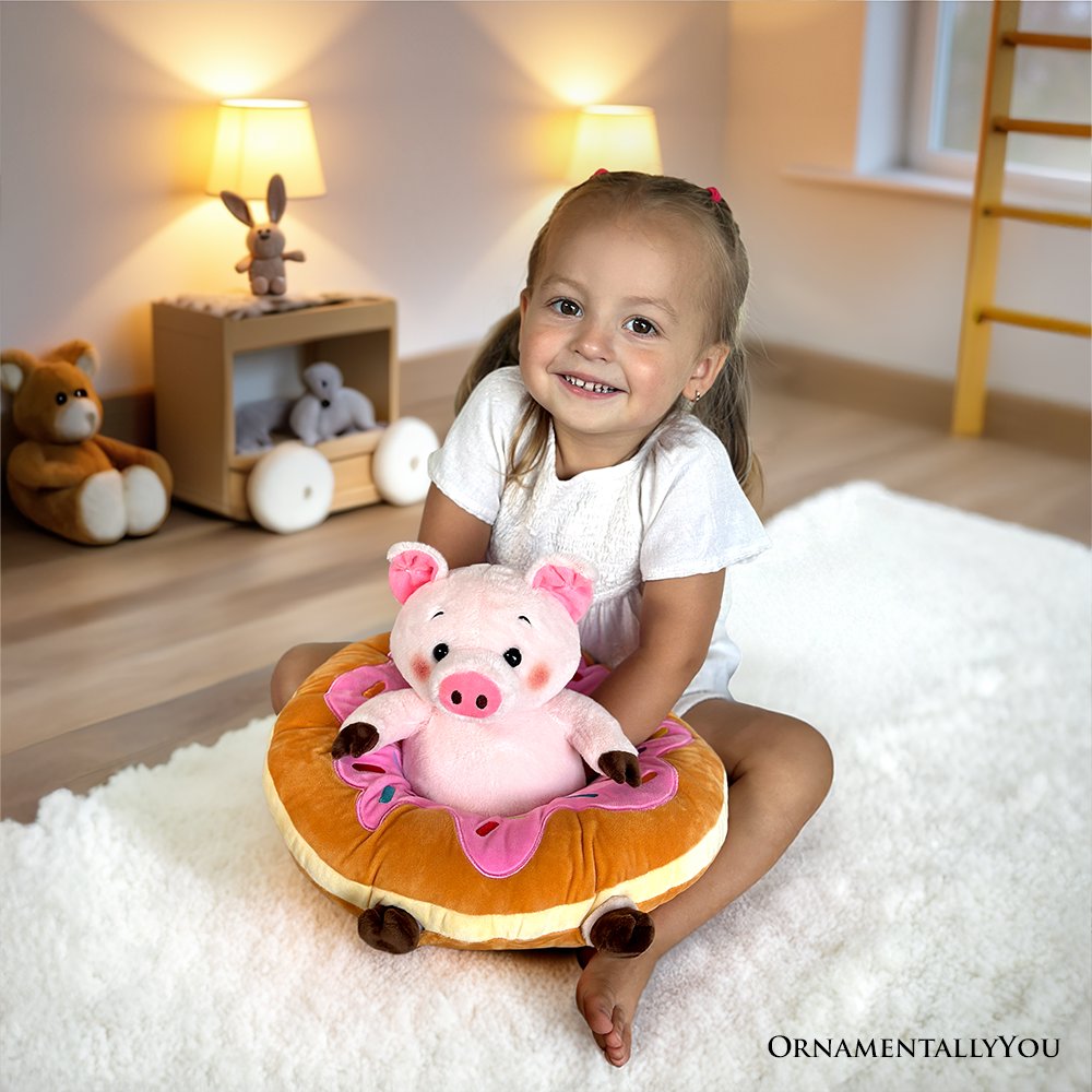 Ollie Oinker, el cerdo de peluche, adorable animal de peluche con forma de dona de 30 cm para regalar a niños.
