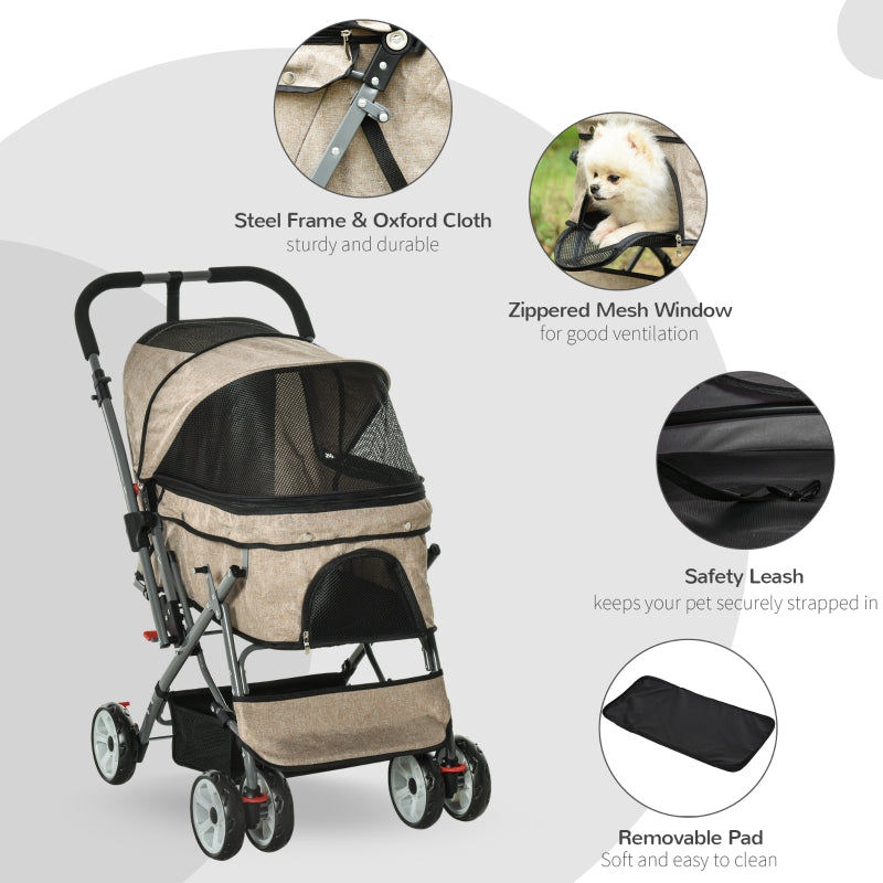 Cochecito de viaje plegable para mascotas con asa reversible 