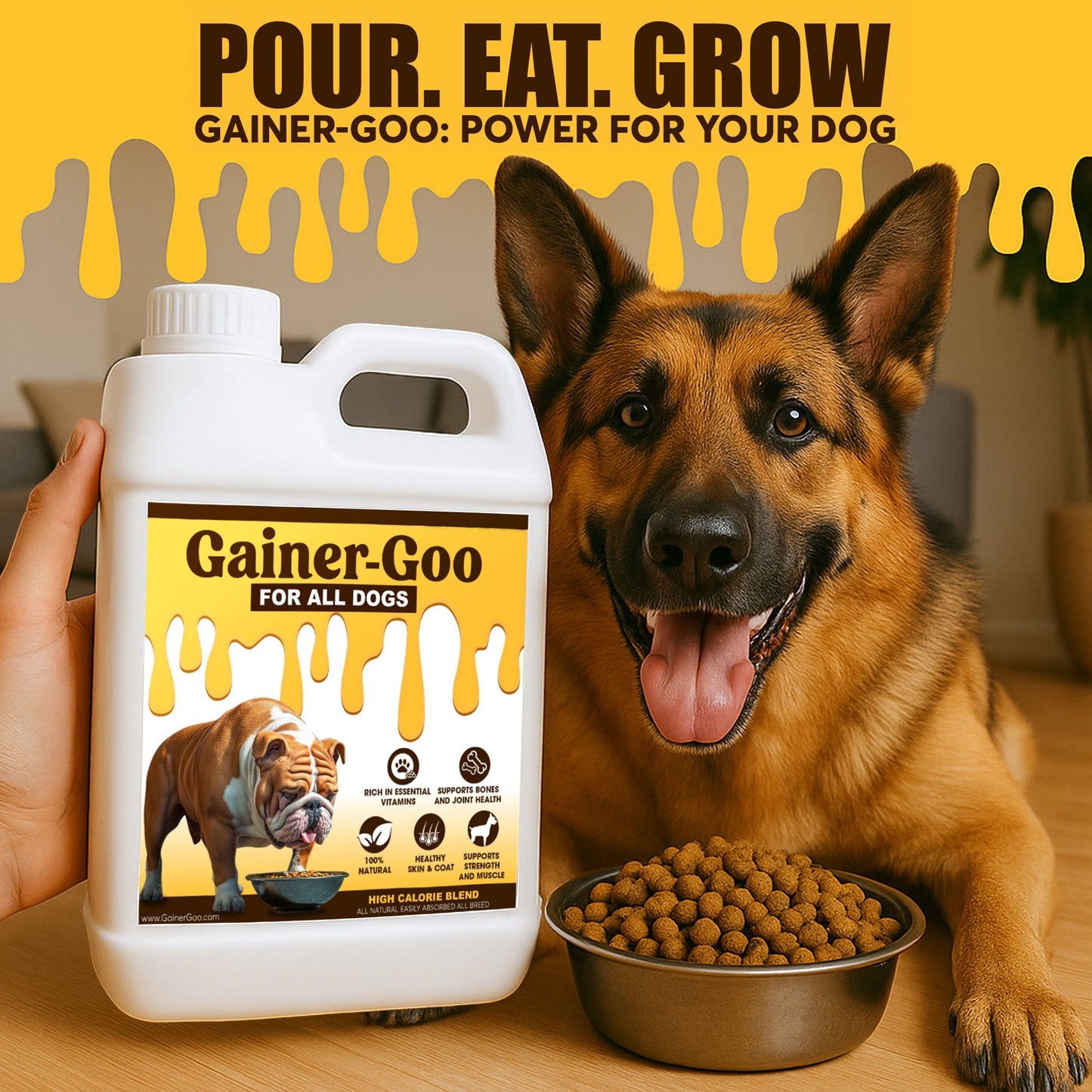 1 galón de Gainer-GOO (para todas las razas) Ganador de peso líquido con alto contenido calórico (128 oz)