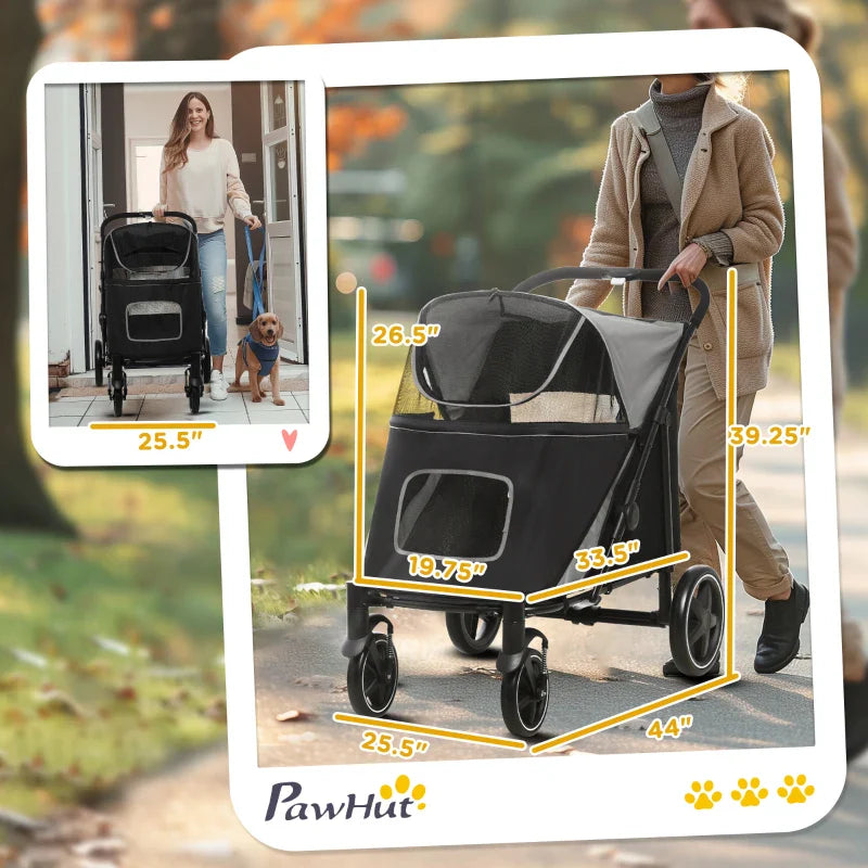Cochecito plegable de un solo clic para perros grandes, medianos y pequeños, mascotas y gatos con almacenamiento.