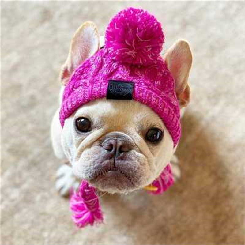 Gorros de punto cálidos para mascotas con bola esponjosa para otoño e invierno 