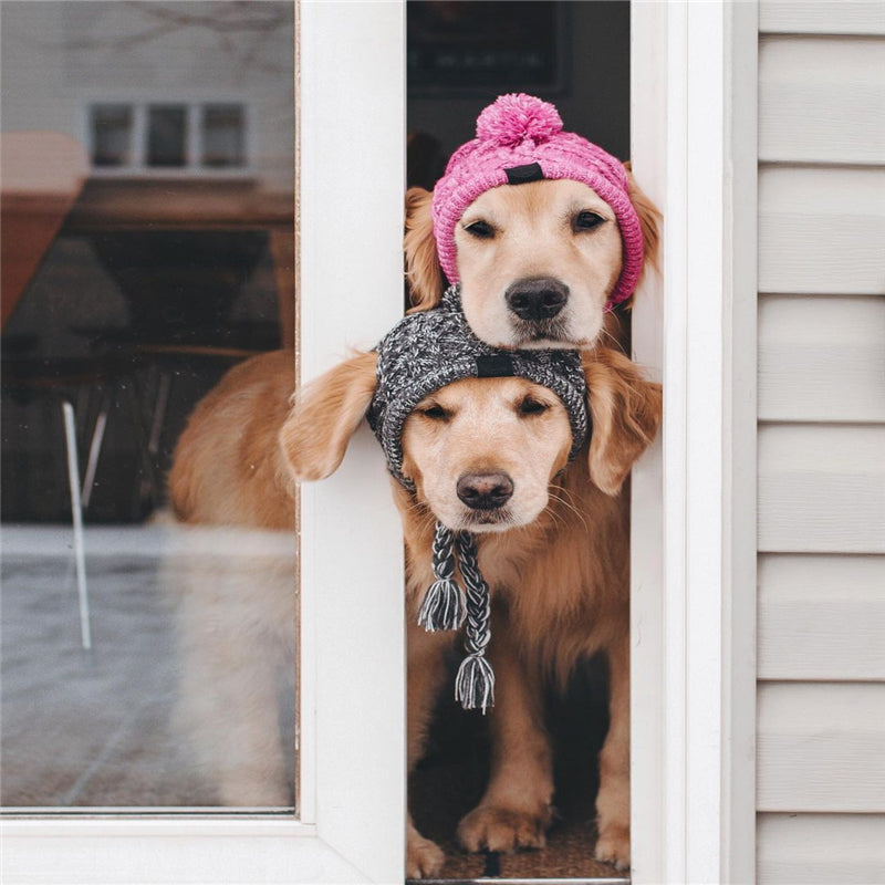 Gorros de punto cálidos para mascotas con bola esponjosa para otoño e invierno 