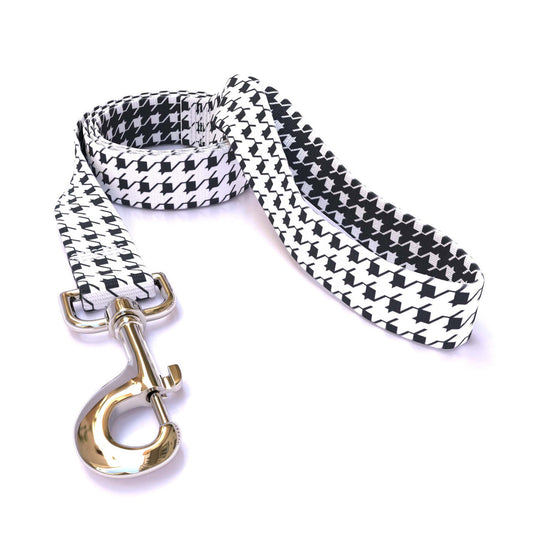 Laisse pour chien à motif pied-de-poule blanc et noir