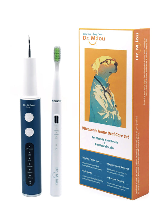 Cuidado bucal para mascotas (cepillo de dientes eléctrico, raspador dental ultrasónico y kit completo) del Dr. Milou