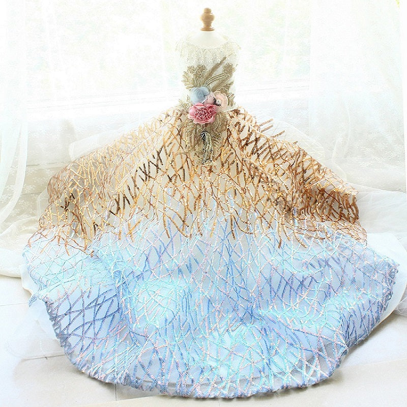 Aurora Pearl Princess Luxury Dog Dress – Gold Blue Gradient Sequin Ball Gown for Weddings & Couture Photo Shoots