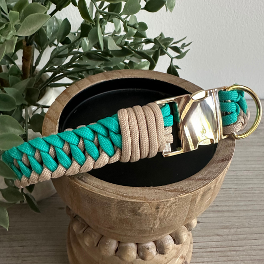 Collier pour chien Infinity Braid bleu sarcelle et beige clair - Fait main