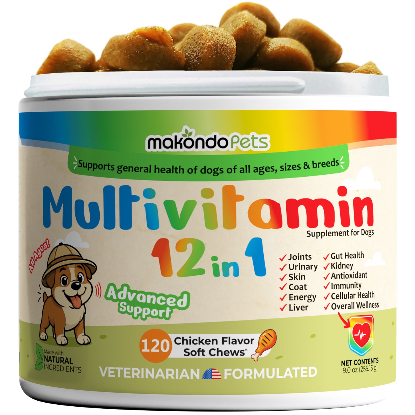 Multivitamínico 12 en 1 para perros - 120 masticables blandos