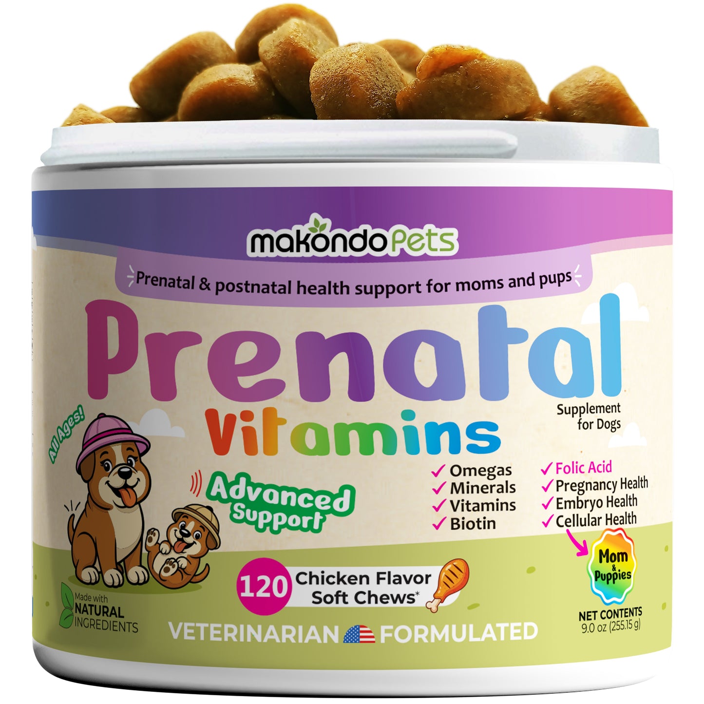 Vitaminas prenatales para perros - 120 comprimidos masticables blandos