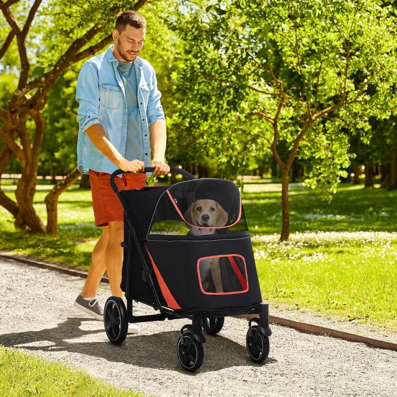 Cochecito plegable de un solo clic para perros grandes, medianos y pequeños, mascotas y gatos con almacenamiento.