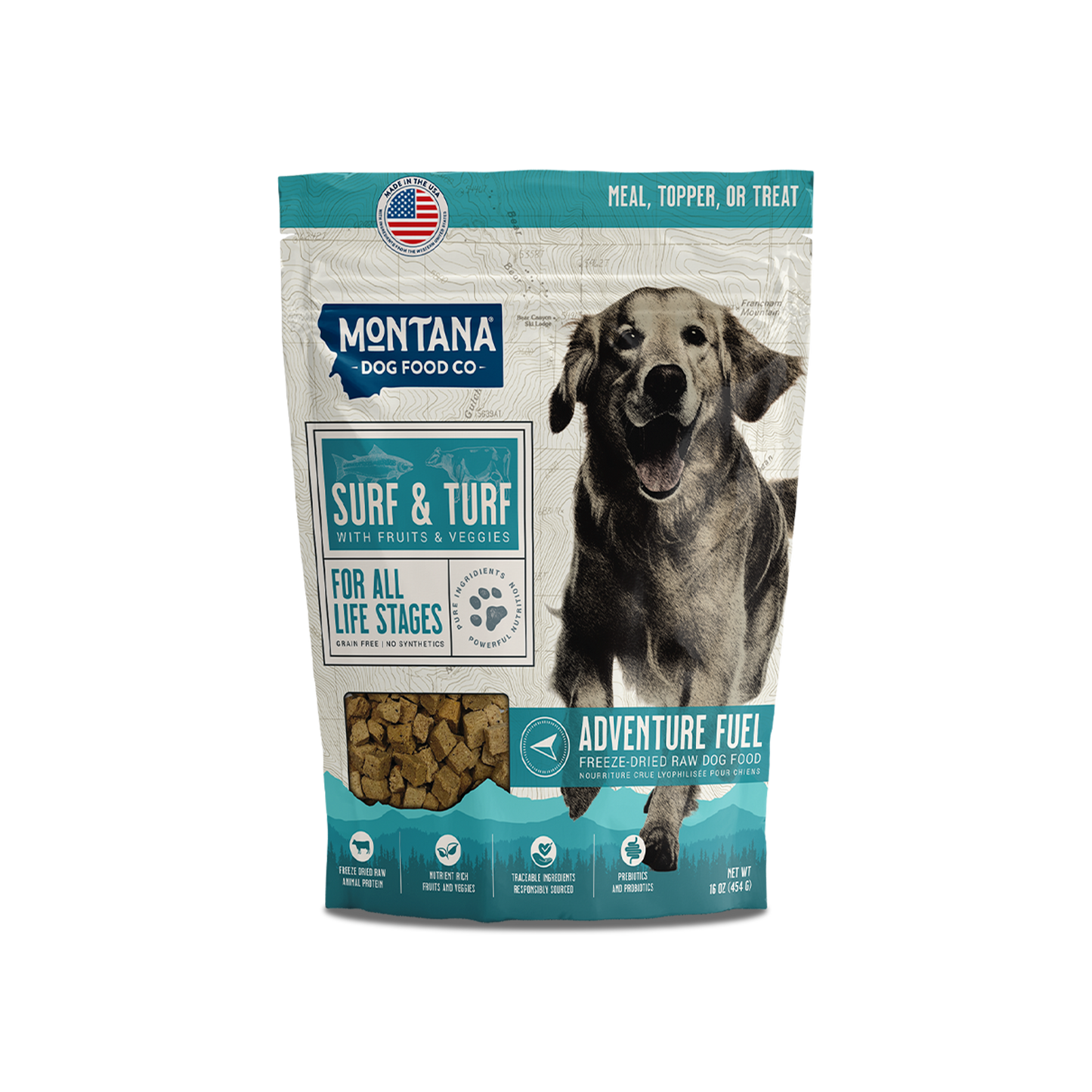 Comida para perros liofilizada cruda para aventuras Surf &amp; Turf sin cereales
