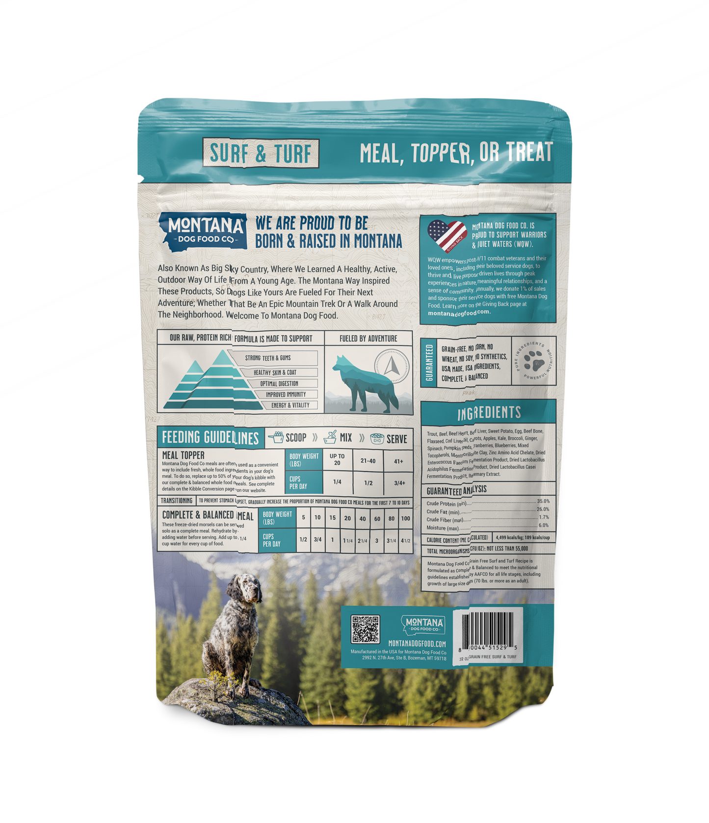 Comida para perros liofilizada cruda para aventuras Surf &amp; Turf sin cereales