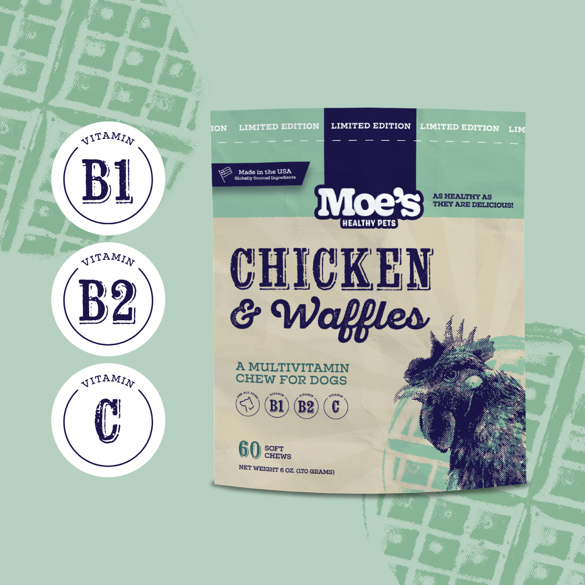 Masticables de pollo y waffles