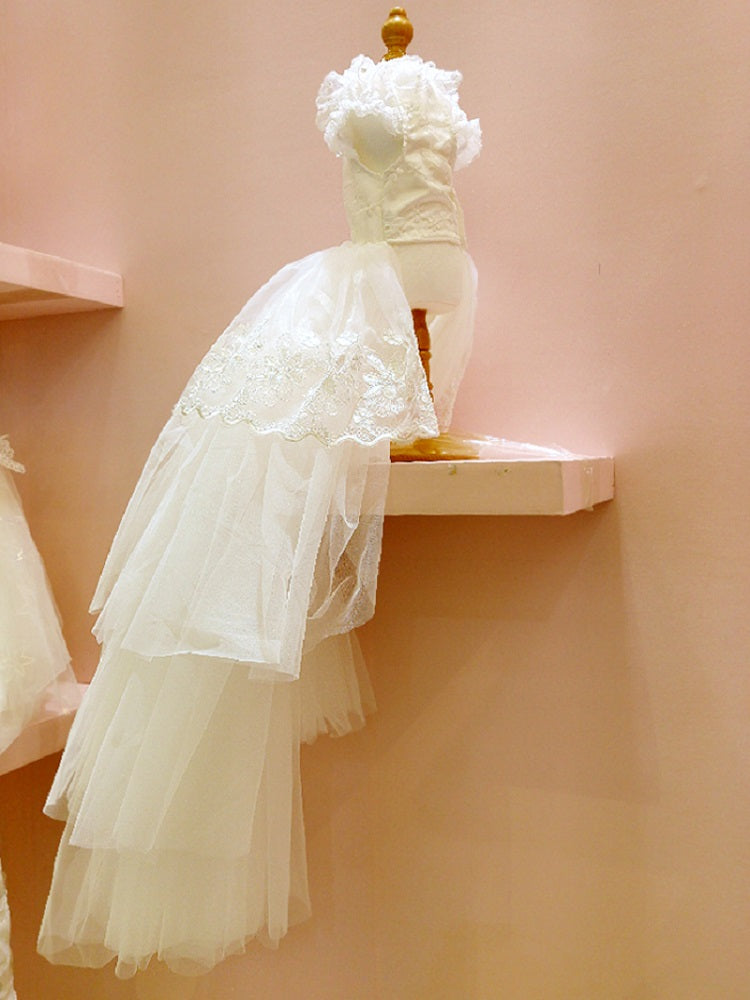 Handmade Ivory Angel Bridal Dog Dress – Luxury Long Train Wedding Gown for Dogs