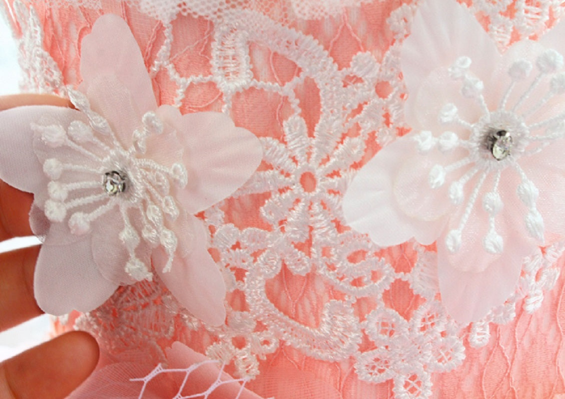 Blush Sakura Princess Dog Dress – Luxury Pink Floral Wedding Gown with Long Train