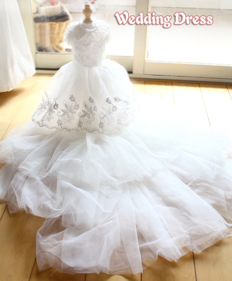 Handmade Ivory Angel Bridal Dog Dress – Luxury Long Train Wedding Gown for Dogs