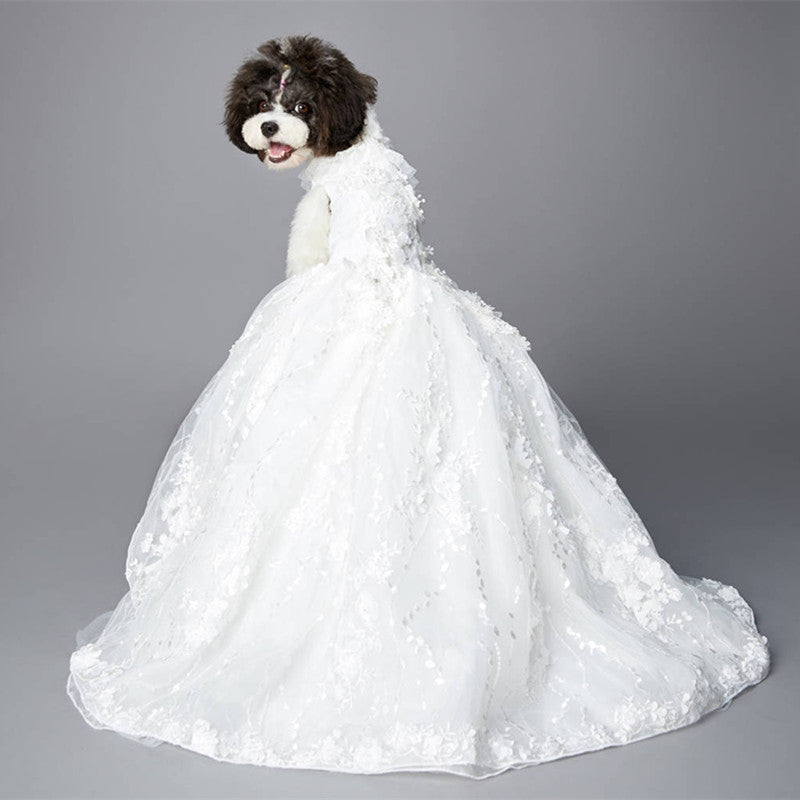 Luxury White Bridal Dog Dress – Elegant Couture Puppy Wedding Gown with Long Train