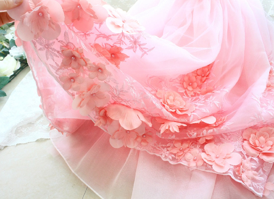 Blush Sakura Princess Dog Dress – Luxury Pink Floral Wedding Gown with Long Train
