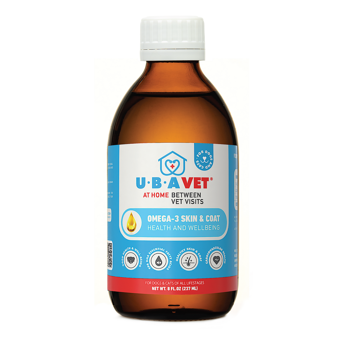 UBAVET Omega-3 Líquido para la salud y el bienestar de la piel y el pelaje de perros y gatos – 8 fl oz / 237 ml