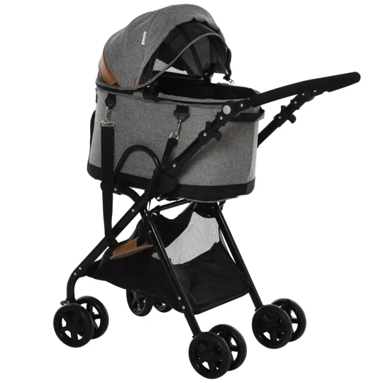 Cochecito plegable de lujo para mascotas, 2 en 1 (gris) 