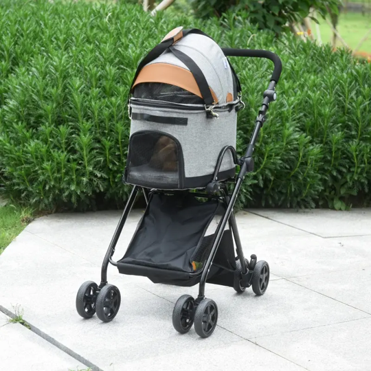 Cochecito plegable de lujo para mascotas, 2 en 1 (gris) 