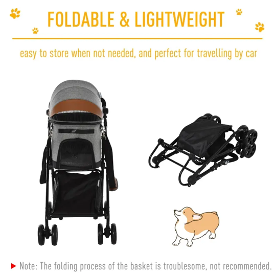 Cochecito plegable de lujo para mascotas, 2 en 1 (gris) 