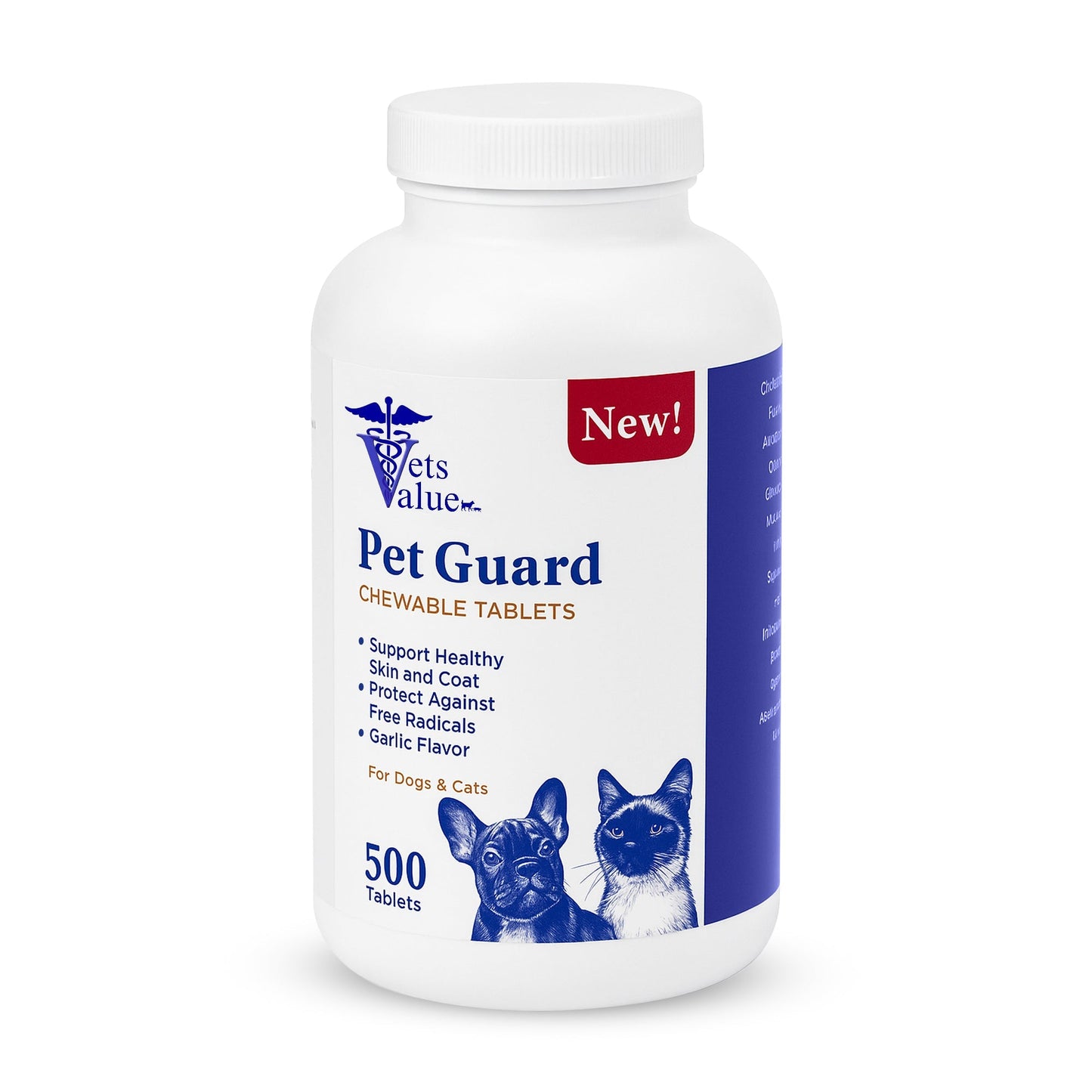 Pet Guard Chewable Tablets for Dogs and Cats – Helps Maintain Healthy Skin and Coat, Garlic Flavor - 500 Count- Natural Flea & Tick