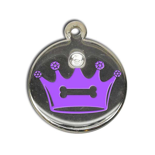 Médaille d'identification pour chien Couronne de cristal violet - Gravure 
