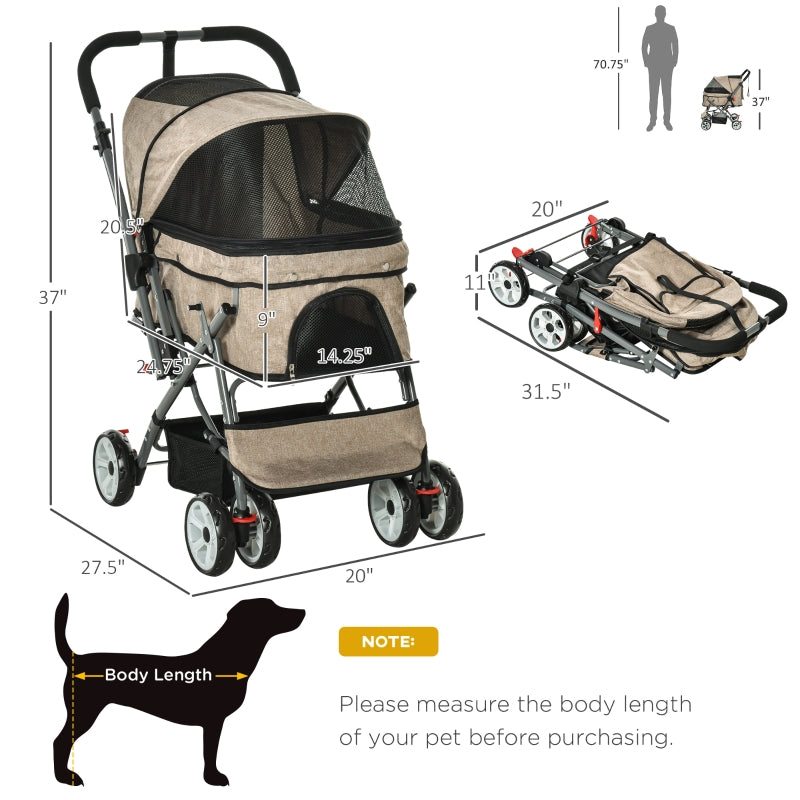 Cochecito de viaje plegable para mascotas con asa reversible 