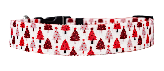 Collier pour chien avec sapins de Noël rouges