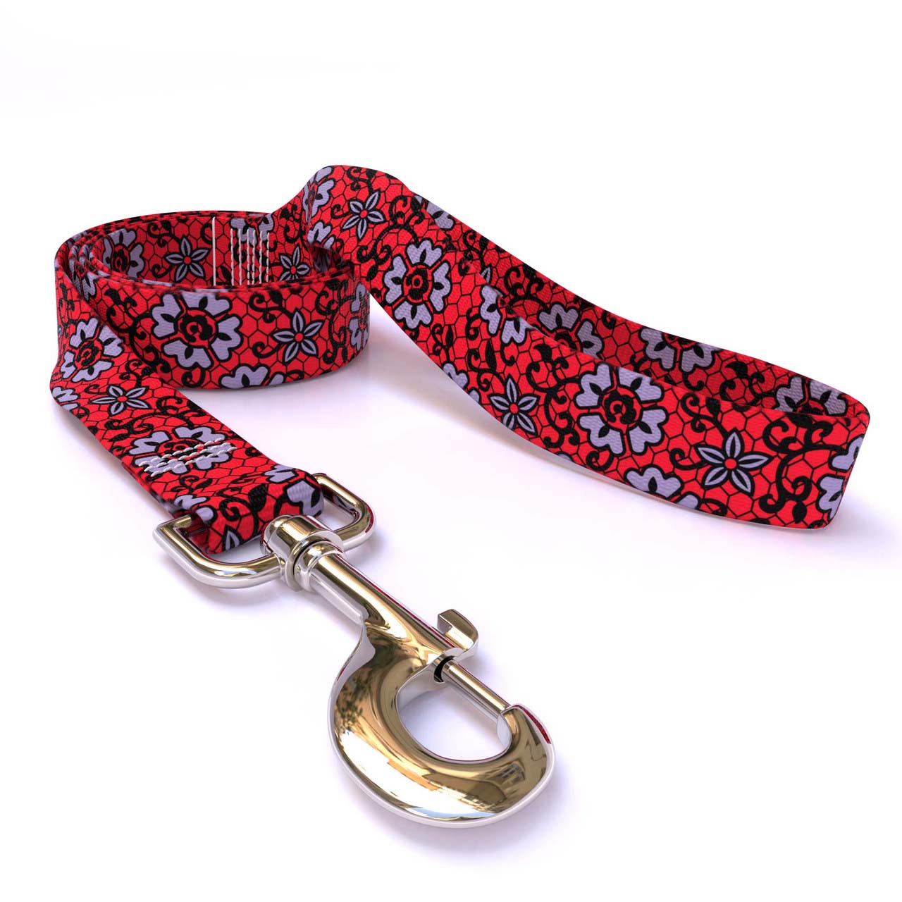 Correa para perro con flores de encaje rojo