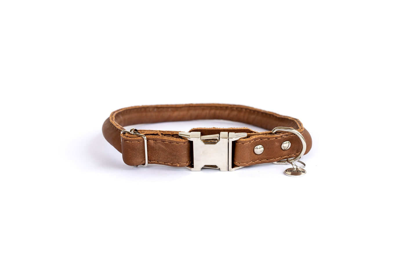 Collar para perro de cuero marrón claro de liberación rápida con estilo enrollado