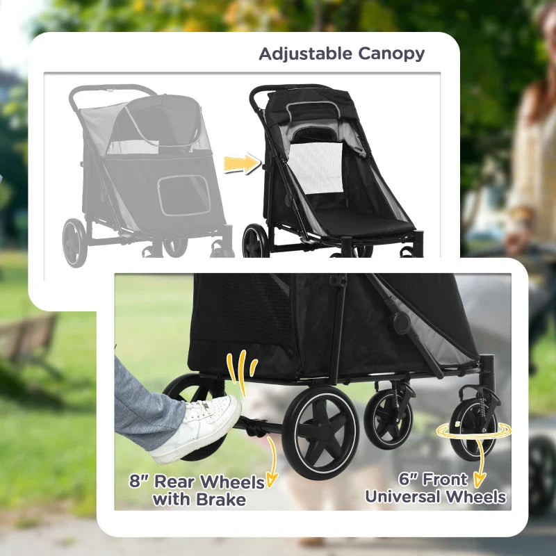 Cochecito plegable de un solo clic para perros grandes, medianos y pequeños, mascotas y gatos con almacenamiento.
