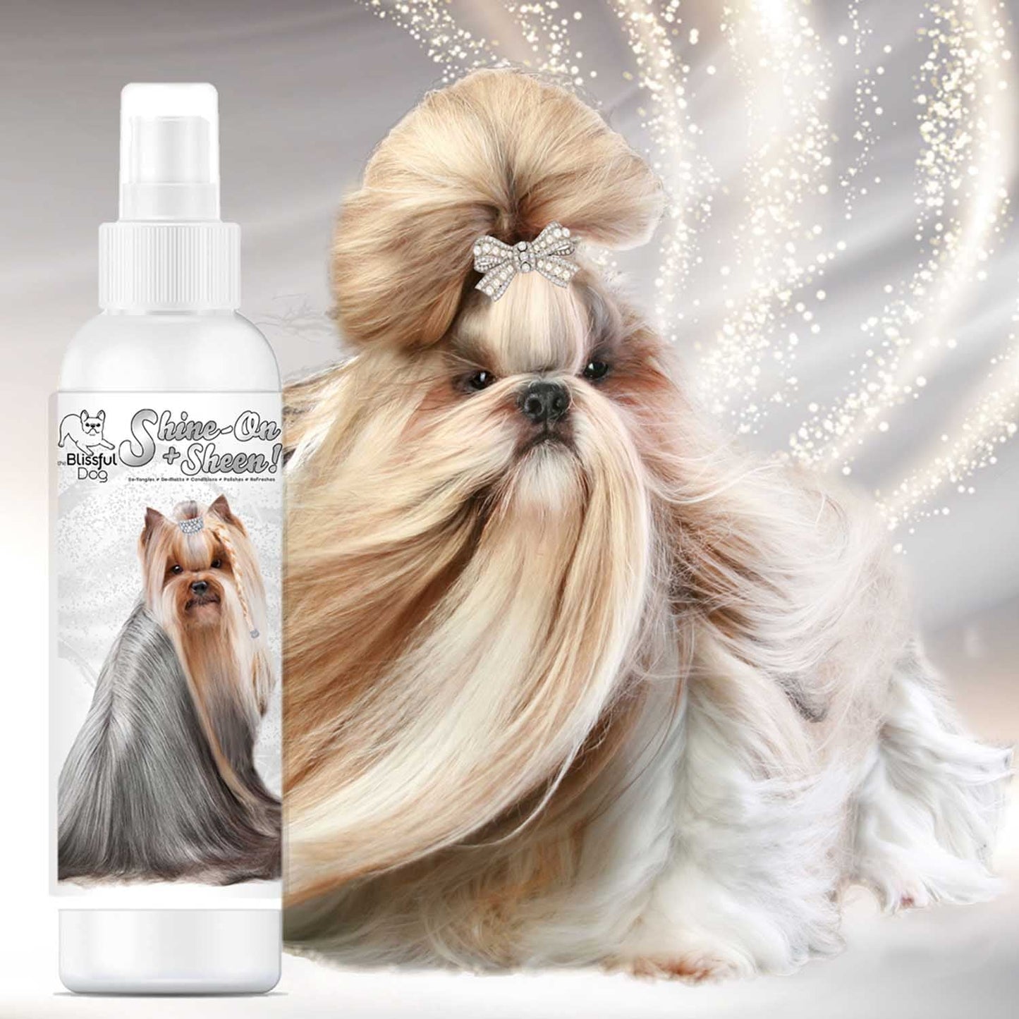 Spray desenredante para pelaje de perros Shine-On+Sheen 