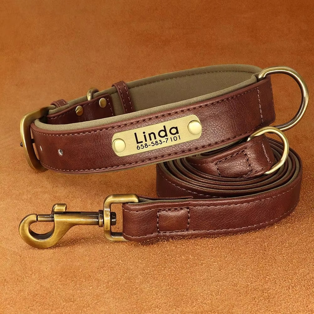 Collar de perro personalizado, de cuero sintético con grabado personalizado, con placa de identificación con grabado gratuito para perros pequeños, medianos y grandes - C1502