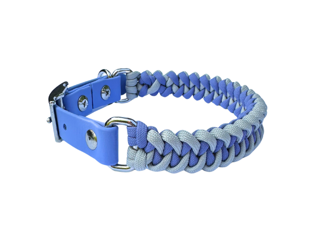 Collar para perro trenzado a mano con cola de pez en tonos lavanda y humo