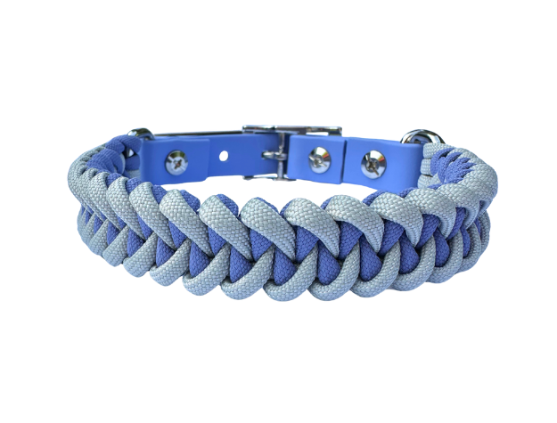 Collar para perro trenzado a mano con cola de pez en tonos lavanda y humo