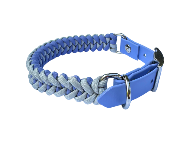 Collar para perro trenzado a mano con cola de pez en tonos lavanda y humo