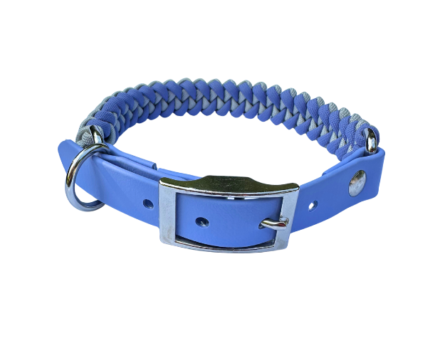Collar para perro trenzado a mano con cola de pez en tonos lavanda y humo