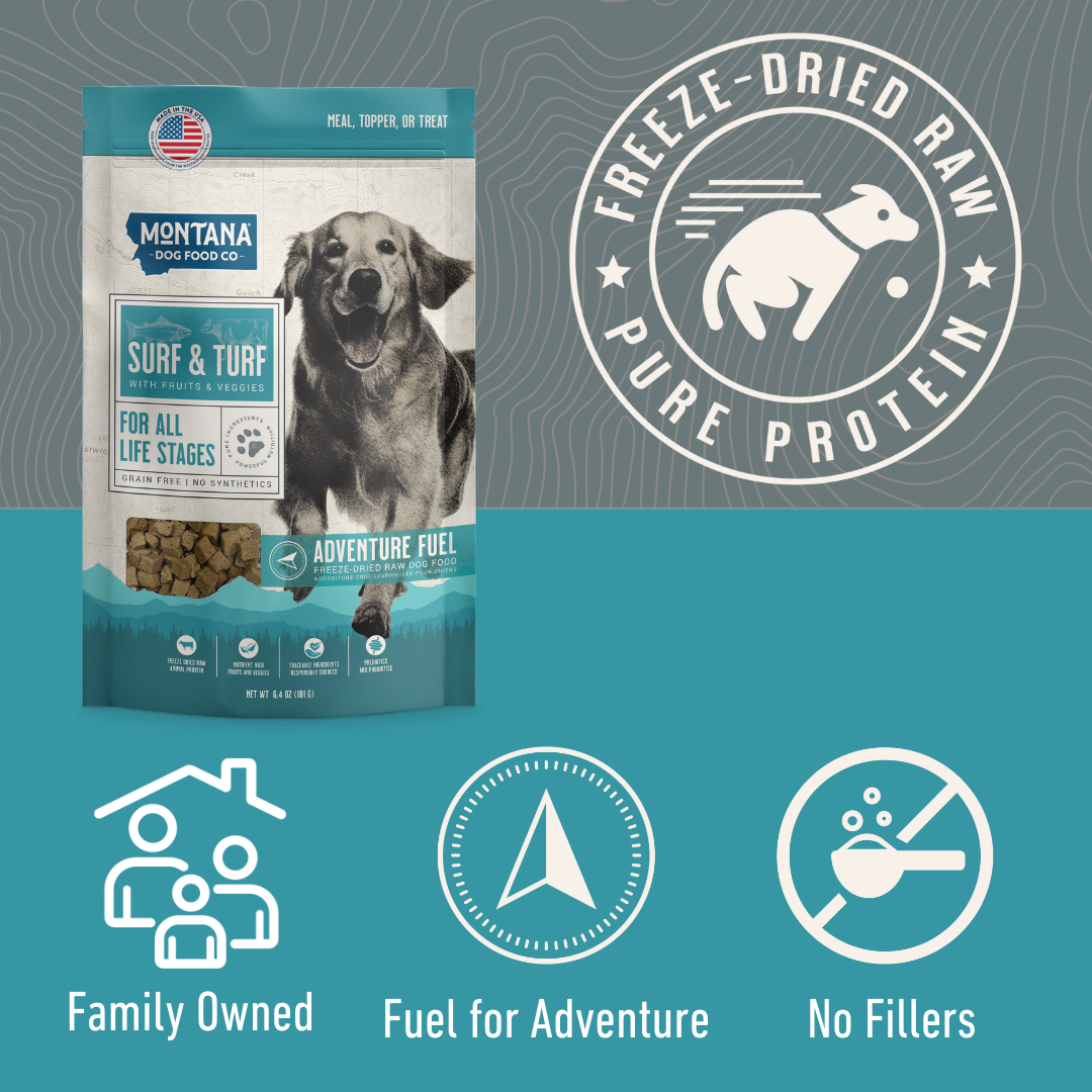 Comida para perros liofilizada cruda para aventuras Surf &amp; Turf sin cereales