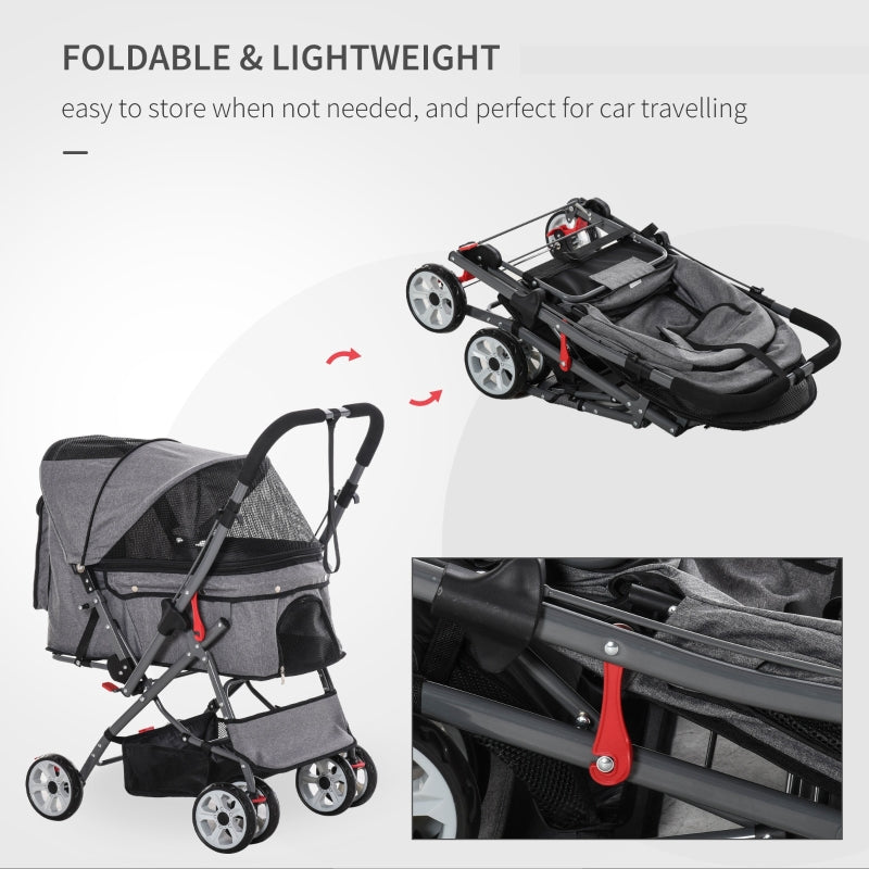 Cochecito de viaje plegable para mascotas con asa reversible 